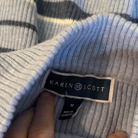 Blue white striped ribbed turtleneck Karen Scott size medium - Picture 6 of 8